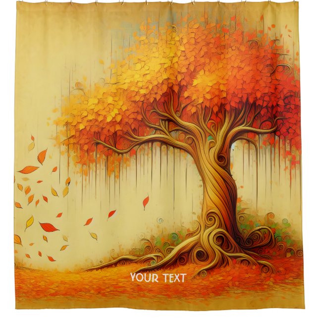 Fantasy Cute Orange Fall Tree Shower Curtain (Front)