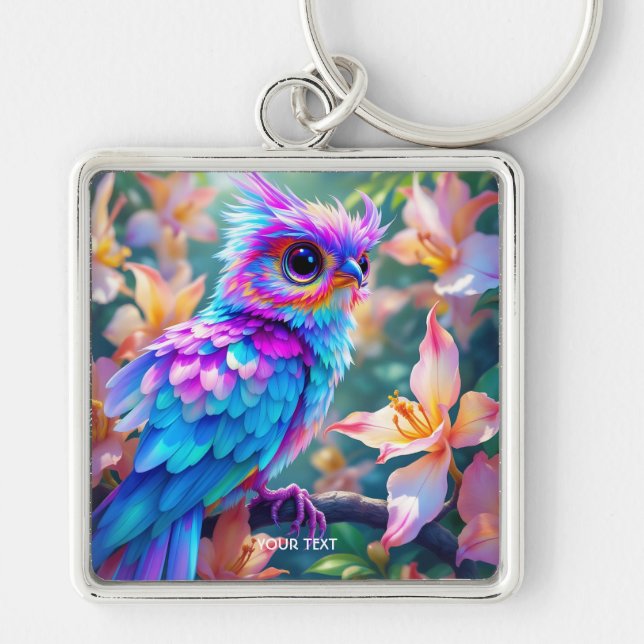 Fantasy Cute Orchid Exotic Bird Key Ring (Front)