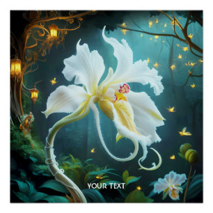 Fantasy Cute Orchid Fireflies Forest Poster