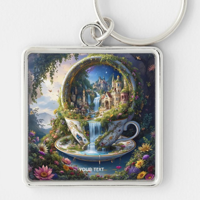 Fantasy Cute Ornate Cup City Key Ring (Front)
