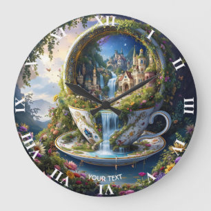 Fantasy Cute Ornate Cup City Large Clock