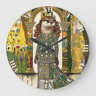 Fantasy Cute Otter Art Deco Large Clock