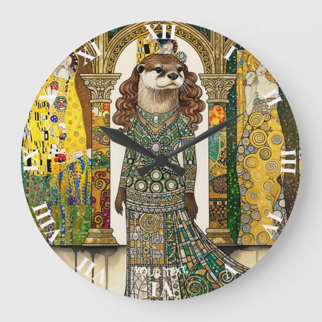 Fantasy Cute Otter Art Deco Large Clock (Front)
