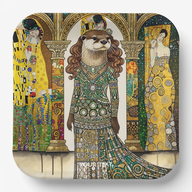 Fantasy Cute Otter Art Deco Paper Plate (Front)