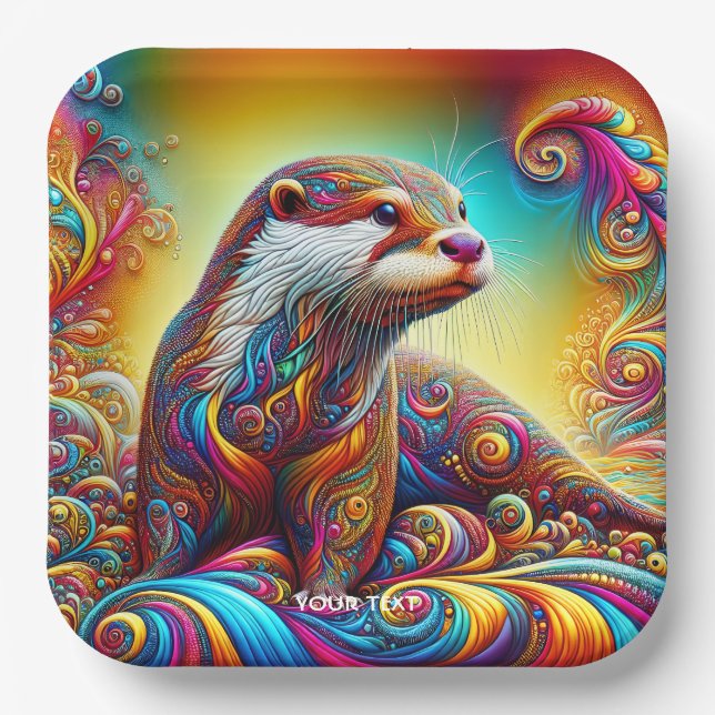 Fantasy Cute Otter Colours Dance Paper Plate (Front)