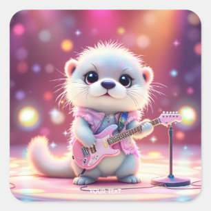 Fantasy Cute Otter Pop Star  Square Sticker