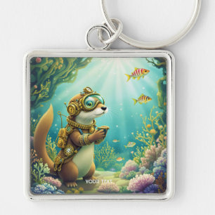 Fantasy Cute Otter Steampunk Suit Key Ring