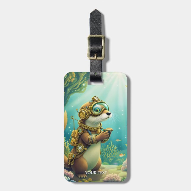 Fantasy Cute Otter Steampunk Suit Luggage Tag (Front Vertical)