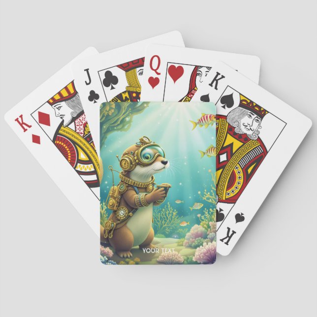 Fantasy Cute Otter Steampunk Suit Playing Cards (Back)