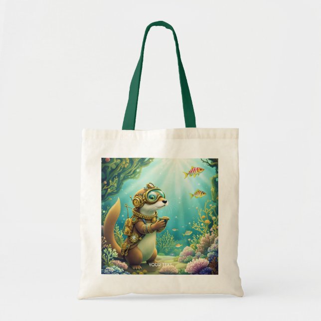 Fantasy Cute Otter Steampunk Suit Tote Bag (Front)
