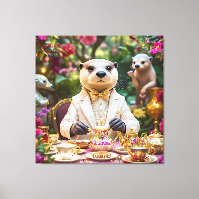 Fantasy Cute Otter Tea Party Canvas Print (Front)