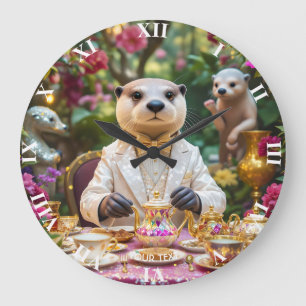 Fantasy Cute Otter Tea Party Large Clock