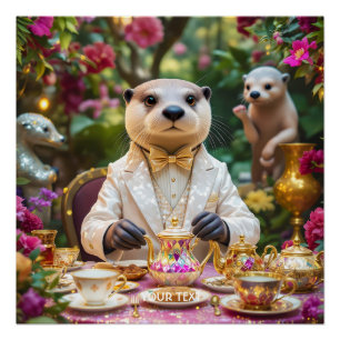 Fantasy Cute Otter Tea Party Poster