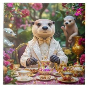 Fantasy Cute Otter Tea Party Tile