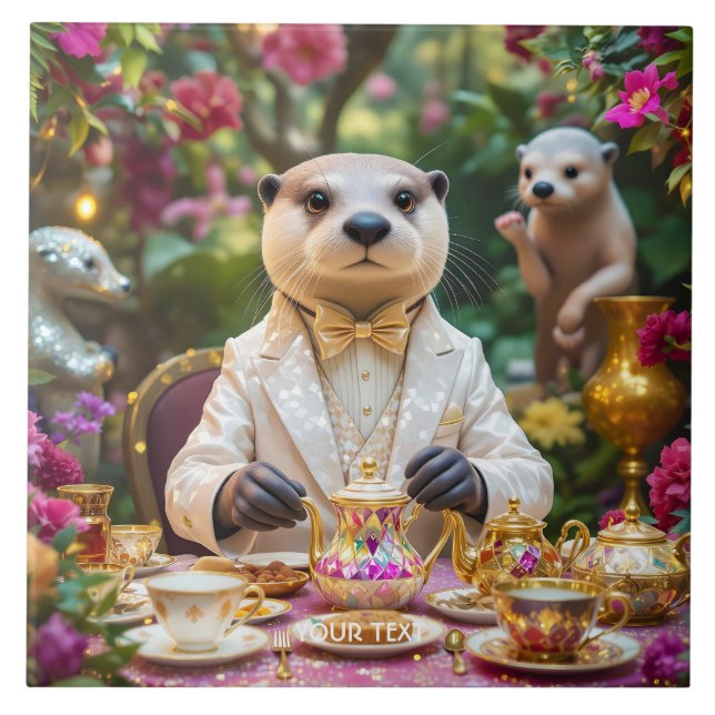 Fantasy Cute Otter Tea Party Tile (Front)