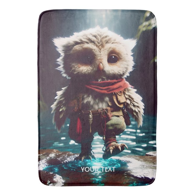 Fantasy Cute Owl Adventurer Water Bath Mat (Front Vertical)