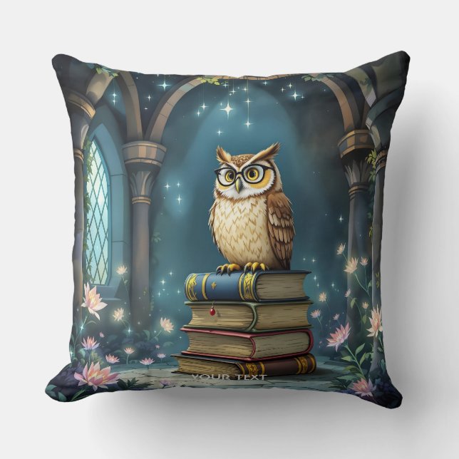 Fantasy Cute Owl Glasses Books Cushion (Front)