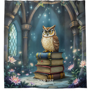 Fantasy Cute Owl Glasses Books Shower Curtain