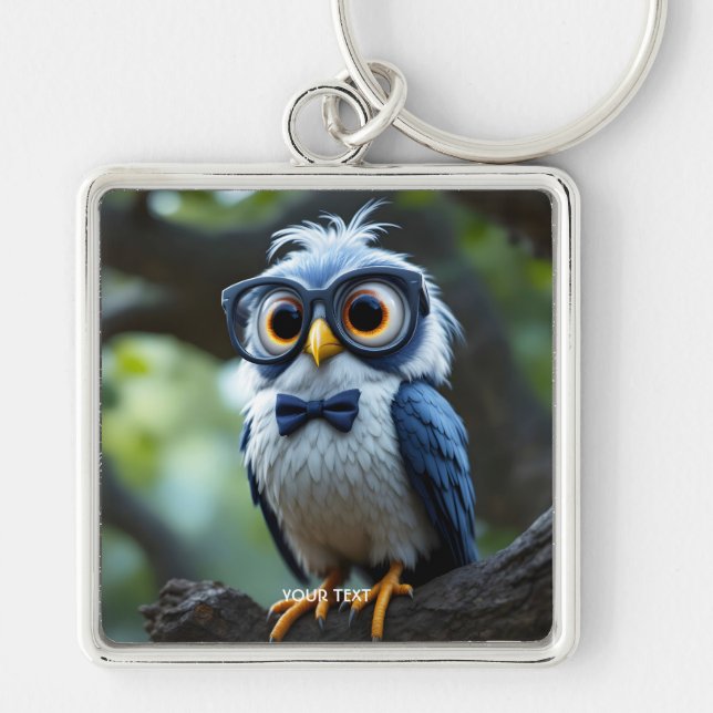 Fantasy Cute Owl Glasses Bow Key Ring (Front)