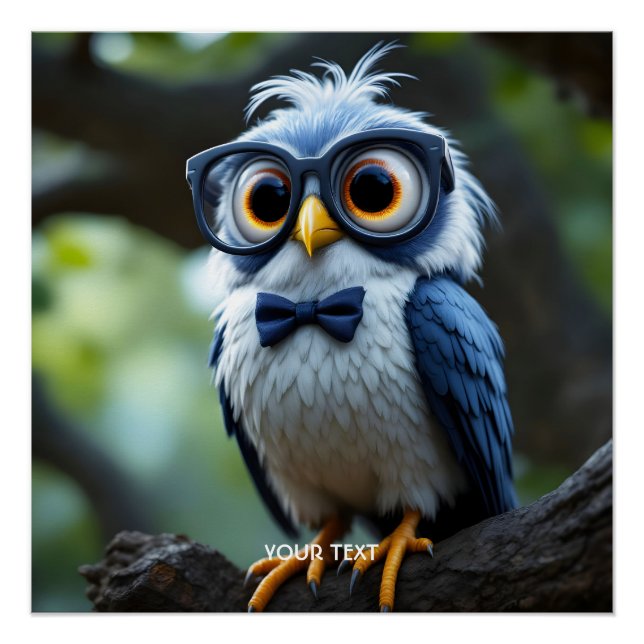 Fantasy Cute Owl Glasses Bow Poster (Front)
