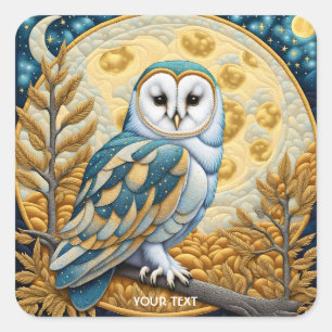 Fantasy Cute Owl Moon Trees Square Sticker