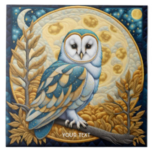 Fantasy Cute Owl Moon Trees Tile