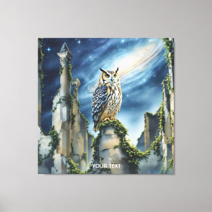 Fantasy Cute Owl Old Ruins Canvas Print