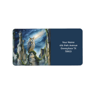 Fantasy Cute Owl Old Ruins Label