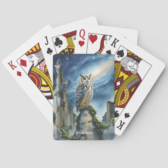Fantasy Cute Owl Old Ruins Playing Cards (Back)