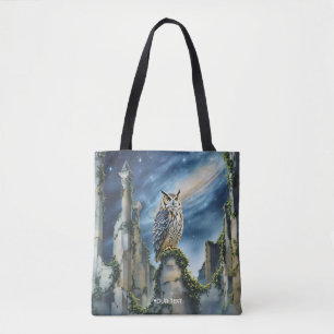 Fantasy Cute Owl Old Ruins Tote Bag
