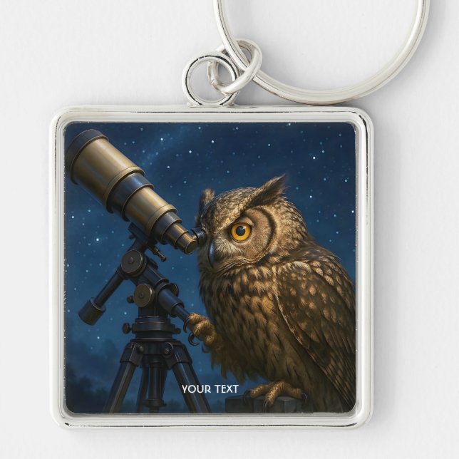 Fantasy Cute Owl Telescope Night  Key Ring (Front)