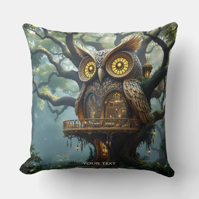 Fantasy Cute Owl Tree Forest Cushion (Front)