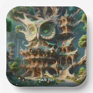 Fantasy Cute Owl Tree House  Paper Plate