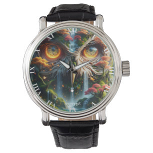 Fantasy Cute Owl Waterfall Trees Watch