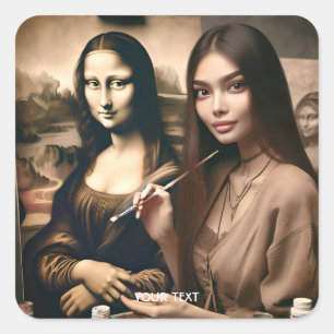Fantasy Cute Painter Self Portrait Square Sticker