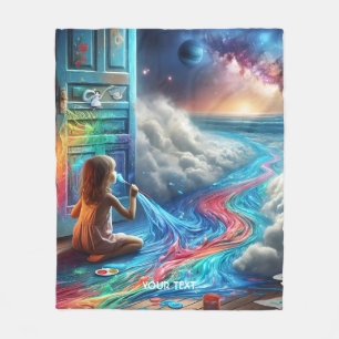 Fantasy Cute Painting Girl Space Fleece Blanket