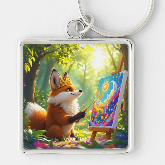 Fantasy Cute Painting King Fox Key Ring (Front)