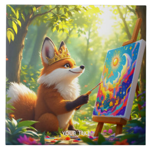 Fantasy Cute Painting King Fox Tile