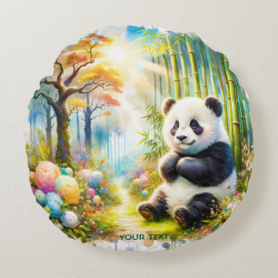 Fantasy Cute Panda Bamboo Forest Round Cushion