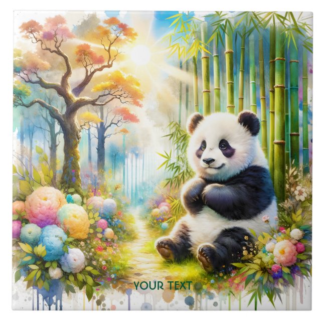 Fantasy Cute Panda Bamboo Forest Tile (Front)