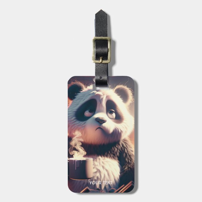 Fantasy Cute Panda Cup Coffee Luggage Tag (Front Vertical)