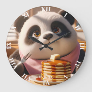 Fantasy Cute Panda Eating Pancakes Large Clock