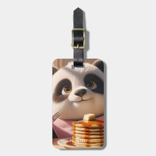 Fantasy Cute Panda Eating Pancakes Luggage Tag (Front Vertical)