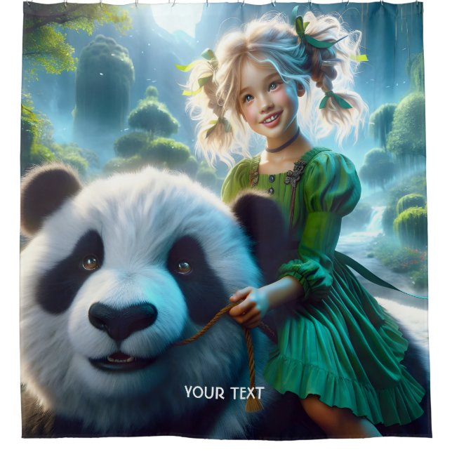 Fantasy Cute Panda Girl Forest  Shower Curtain (Front)