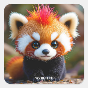 Fantasy Cute Panda Red Hai Square Sticker
