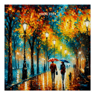 Fantasy Cute Park Autumn Rain Poster