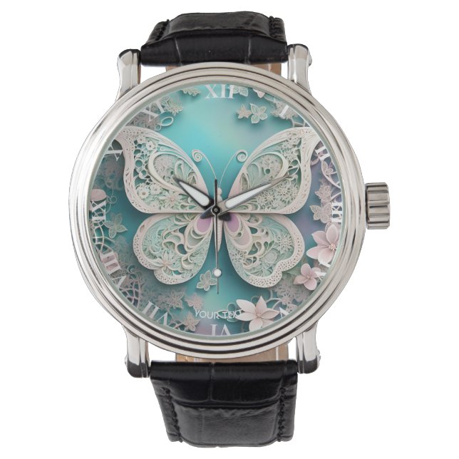 Fantasy Cute Pastel Filigree Butterfly Watch (Front)