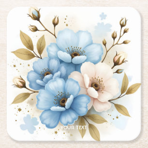 Fantasy Cute Pastel Watercolor Flowers Square Paper Coaster
