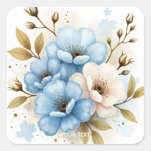Fantasy Cute Pastel Watercolor Flowers Square Sticker
