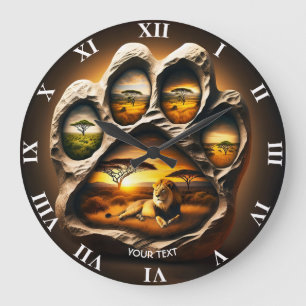 Fantasy Cute Paw Lion Stone Large Clock